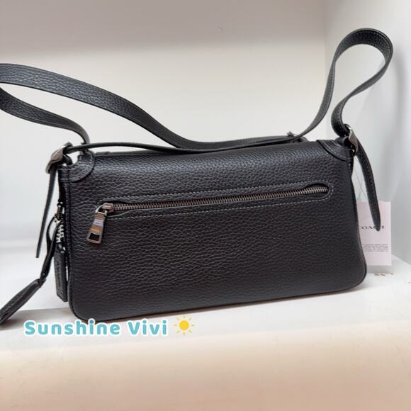 NWT Coach Etta Small Flap Shoulder Bag in Gunmetal/Black CCV64 Leather - Picture 4 of 5